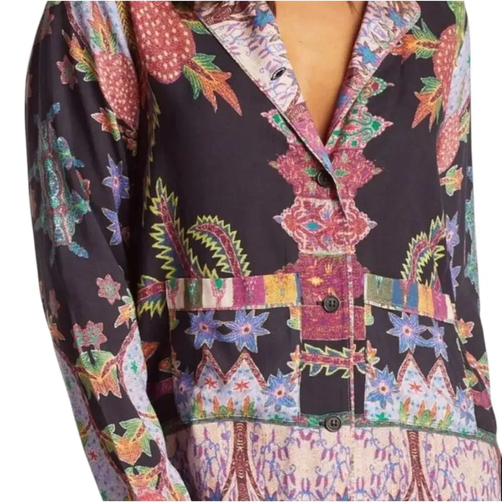 Cleobella Onyx Tropical Button Down Long Sleeve Pajama Top